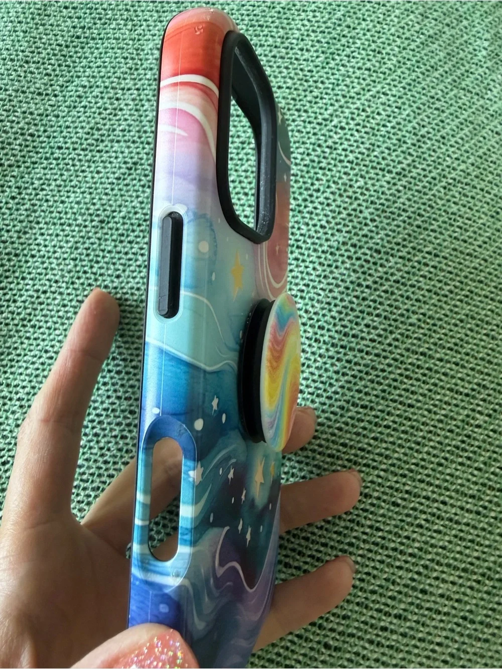 Stringberry iPhone 16 Multicolor Galaxy Wave Phone Case with Matching Pop Socket